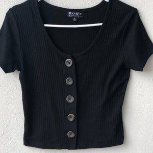 POOF! New York Solid Button-Down Tie Front Top Size Small